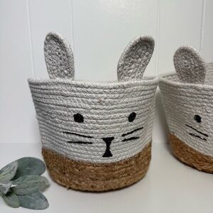 Woven Bunny Basket Jute & Cotton Easter Basket (2 Baskets) Spring Decor
